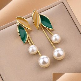 Stud Fashion Jewelry S925 Sier Post Earrings For Women Enamel Leaf Faux Pearl Tassel Drop Delivery Dhgarden Dhalc
