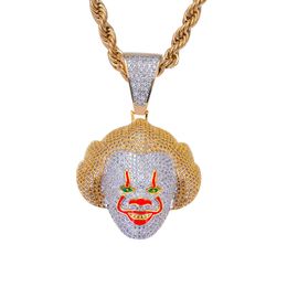Pendant Necklaces New Classic Clown Pendant Cosplay Gold-plated Silver Micro Inlaid Zircon Hip-hop Trendsetter Necklace Pendant 5355