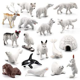 Novelty Games Simulated wild polar animal mini model snow fox snow wolf polar bear seal and Arctic animal figurine Y240521