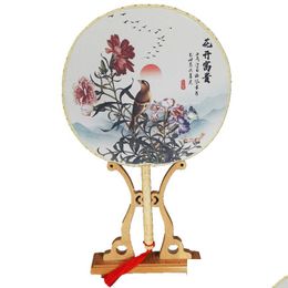 Party Favour Chinese Style Printed Round Hand Held Folding Silk Fan For Event Supplies Dance Wedding Favours Drop Delivery Home Garden F Dhmhb