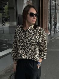 Women's Blouses 2024 Y2K Leopard Print Shirts For Women Loose Satin Blouse Elegant Button Long Sleeve And