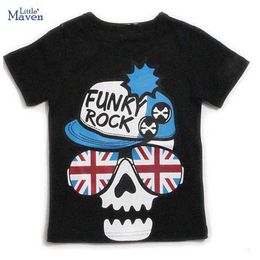 T-shirts Little maven Fashion Baby Boys 2024 New Summer Tops Childrens Clothing Black T-shirts Cartoon Skull Infant Kids Clothes Y240521