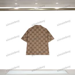 xinxinbuy Men designer Tee t shirt 2024 Italy big Double letter jacquard knitted fabric pattern short sleeve cotton women Grey black khaki S-3XL