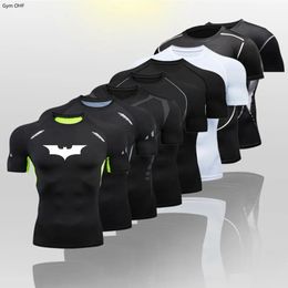 Mens T Shirt Outdoor Training Fitness Gym Jogging Running Sweatshirt Bat-Man Compression Shirts Tight Elastic Breathable 240520