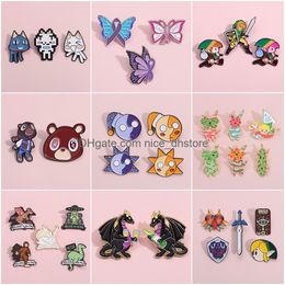 Pins Brooches Cartoon Game Console Enamel Brooch Brown Bear Blue Cat Wing Dragon Wine Metal Badge Punk Animal Lapel Jewelry Gifts Dr Ot4B2