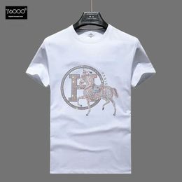 Men's T-Shirts Cotton Hot Diamond T-shirt Man The New Handsome Large Size High-end Mens Summer Short-sleeved T-shirt Heavy Graphics T-shirt J240515