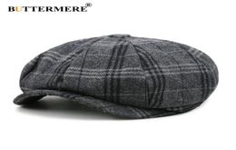 Sboy Hats BUTTERMERE Men Cap Unisex Beret Wool Hat Tweed Gatsby Octagonal Plaid Women Vintage Brand Winter Spring bill223S8630884