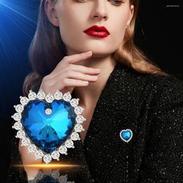 Brooches Brooch For Women Luxury Blue Heart Zircon Elegant Clothing Lapel Safety Pins High Quality Jewellery Accessories Gifts