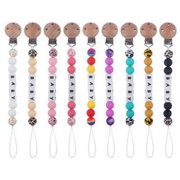 Pacifier Holders Clips# Personalised Name Nipple Clip Chain Water Printed Silicone Bead Teeth Chain Baby Teeth Chewing Toy Nipple Dummy Stand d240521