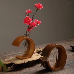Vases 1pc Handmade Bamboo Vase Plant Vintage Flower Pot Natural Wooden Frame Ornament Tabletop Plants Home Bonsai Decor