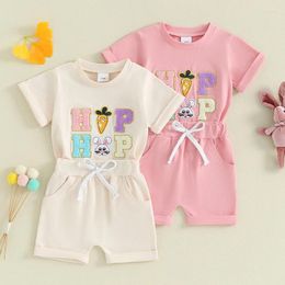 Clothing Sets Baby Girls Easter Outfit Letter Embroidery Short Sleeve T-Shirt And Elastic Shorts Set Summer 2 Piece Clothes