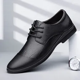 Casual Shoes Fashion Genuine Leather Mens Lace Up Business Footwear Point Toe Office Formal Male Oxford