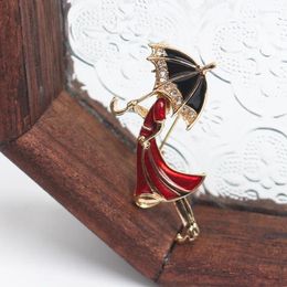 Brooches Fashionable Cartoon Simple Dripping Oil Inlaid Alloy Umbrella Girl Dress Pin
