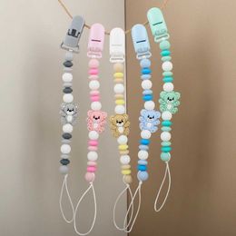 Pacifier Holders Clips# Baby pacifier Chian clip bear silicone bead anti loss Nipple stand baby teeth dummy stand baby chewing gift accessories d240521