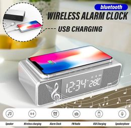 Wireless Phone Charger Alarm Clock Watch FM Radio Table Digital Clocks Thermometer with Desktop for Home Decor8673217