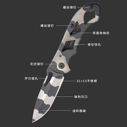 High Camouflage Outdoor Mini Hardness Self-Defense Folding Camping Survival Knife, Multi-Purpose Hollow Handle Knife F07622