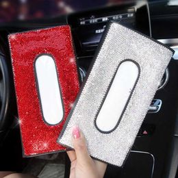 Car Tissue Box Crystal Car Tissue Box Towel Sets Car Sun Visor Tissue Box Holder Auto Interior Storage Decoration Rhinestone Car Accessories T240520