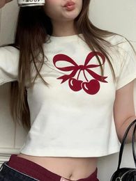 Women's T Shirts Summer Y2k Aesthetic Cherry Print Tees Women Harajuku Grunge Bottoming Sweet Crop Tops 2024 Slim Fit Streetwear Vintage