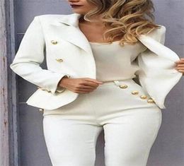 White Slim Fit Pant Suits Jacket+Pants Women Business Suits Blazer Formal Ladies ice Uniform Style Female Trouser PantSuit9975329
