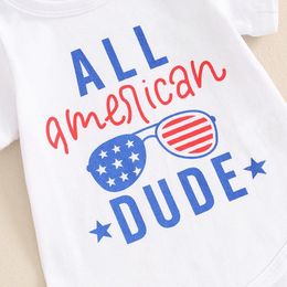 Clothing Sets 4th Of July Baby Boys Outfits Letter Short Sleeve Rompers Stripe Stars Glasses Print Shorts Hat Clothes Set