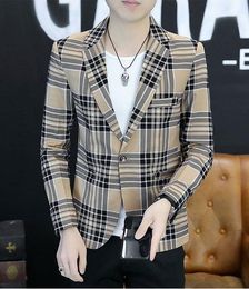 Fashion trend plaid Print Men Blazer Jacket Design Spring Autumn Stylish Casual Male Slim Fit Suit Jacket Coat