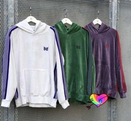 White Velvet Needles Hoodie Men Women 11 Quality Blue Stripe Embroidered Butterfly Needles Sports Sweatshirts High Street AWGE Q08838540