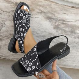 Casual Shoes Summer Women Sandals Street Fashion Skull Print Lightweight Comfortable Slip-on Zapatos De Mujer