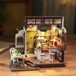 Blocks Robotime Rolife No.17 Cafe 3D Puzzle DIY Mini Doll House Kit Handicraft Hobbies DG162 H240521