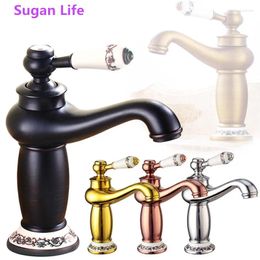 Bathroom Sink Faucets Basin Faucet Vanity Mixer Water Taps Blue And White Porcelain Brass Retro