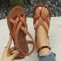 Sandals Women 2024 Summer New Flat Bottom Roman Strap with Non Slip Soles Fashion Ladies Daily Designer H240521