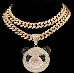Pendant Necklaces Hip Hop Women Men Panda Necklace With 13mm Iced Out Bling Crystal Miami Cuban Link Chain Charm Jewellery GiftPenda5888670
