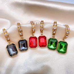 Stud Earrings 's Fashion Niche Design Retro Sense Square Crystal Jewellery For Woman Trend