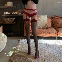 Women Socks Black/Red Thigh-high Nylon Stockings Cosplay Sexy Erotic Lingerie Garter Belt Long Lady Ultra-thin Transparent Tights