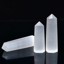 Natural Crystal Selenite Quartz Crystal Point Healing Stone Hexagonal Prisms 50-80mm Obelisk Wand Stone Chakra Home Decor 1PC