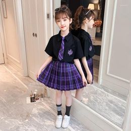 Clothing Sets Girls Short-Sleeved Jk Uniform Skirt Set Student Attire Summer Shirt Plaid Pleated College Wind