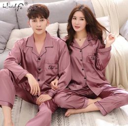 Luxury Pajama suit Satin Silk Pajamas Sets Couple Sleepwear Family Pijama Lover Night Suit Men Women Casual Home Clothing T200119960904
