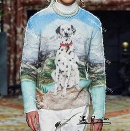 a Spotted Dog Snow Mountain Knitted Sweater Scenery Round Neck Pullover Loose Men and Women Sweaters4509958