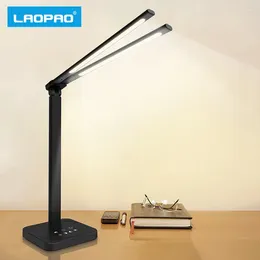 Table Lamps LAOPAO Led Desk Lamp Dubbele Hoofd Bureaulamp Swing-Arm Verstelbare Helderheid Kleurtemperatuur Voor Reading