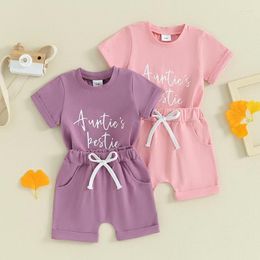 Clothing Sets Toddler Born Baby Girl Summer Clothes Letter Print Short Sleeve Round Neck Tops With Solid Colour Shorts Outfit