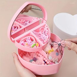 Storage Boxes Pink Girl Heart Box Jewelry Desktop Cherry Star Love Double Mirror Layer