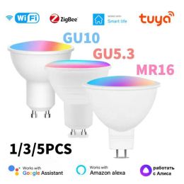 Tuya Zigbee/WIFI Smart Light Bulb GU10/GU5.3/MR16 RGB Dimmable LED Lamp 5W Smart Life Spotlight Control Via Alexa Google Home