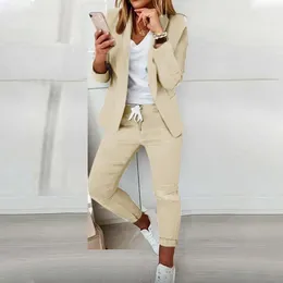 Women's Two Piece Pants Ankle Length Set Elegant Business Suit With Long Sleeves Slim Fit Lapel For Work Professional Suits