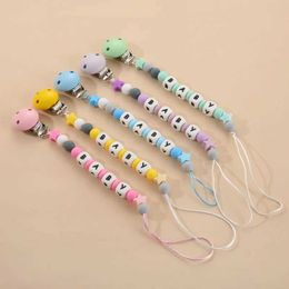 Pacifier Holders Clips# Personalized baby name pacifier chain clip virtual stand Nipples custom silicone bead letter baby teeth gift newborn items d240521