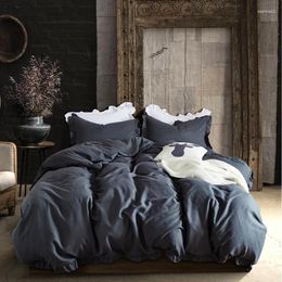 Bedding Sets Polyester Set US Size 264x229cm /229x229cm Dark Gray Duvet Cover With Comforter Flat Sheet Linen