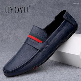 Casual Shoes Mens Dress Designer Striped Genuine Leather 2024 Fashion Office Men Loafers Driving Male Moccasin