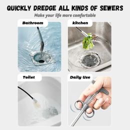 45/90/160cm Sewer Pipe Unblocker Brush Bathroom Hair Sewer Sink Cleaning Tools Snake Spring Pipe Dredging Tool Kitchen Tools