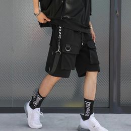 Mens Cargo Shorts Solid Mens Bermuda Shorts Black with Pull Cord Fashion Retro Luxury Bag Jorts Homme XL 240518