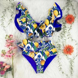 Women's Swimwear Blue Ruffle Lemon Bikini Beach Outfits For Women 2024 Fashion Summer Design Sense Swimsuit Bathing Suits Sexy /