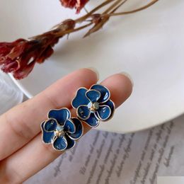 Stud Fashion Jewelry S925 Sier Needle Cute Enamel Camellia Earrings Flower Drop Delivery Dhgarden Dhs1M