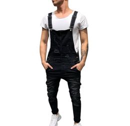 Puimentiua 2019 Fashion Mens Ripped Jeans Jumpsuits Street Distressed Hole Denim Bib Overalls For Man Suspender Pants Size MXXL3739563